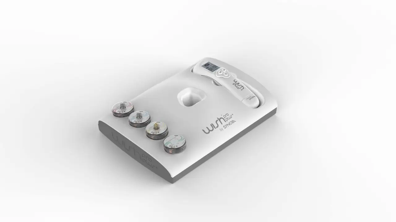 קונסולת WISHpro בהדמיה תלת-ממדית, עם אביזר היד וארבעת ראשי הטכנולוגיה